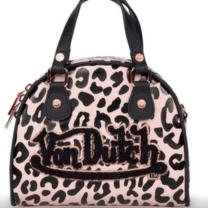 Von Dutch Leopard Print Satchel Bowling Bag - Black and Pink NIB